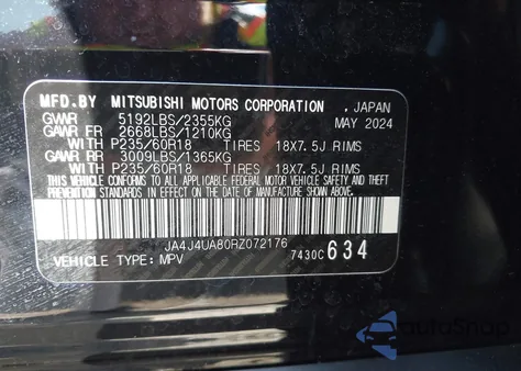 2024 Mitsubishi Outlander Es 2.5 S-Awc z USA, uszkodzony, nr VIN JA4J4UA80RZ072176